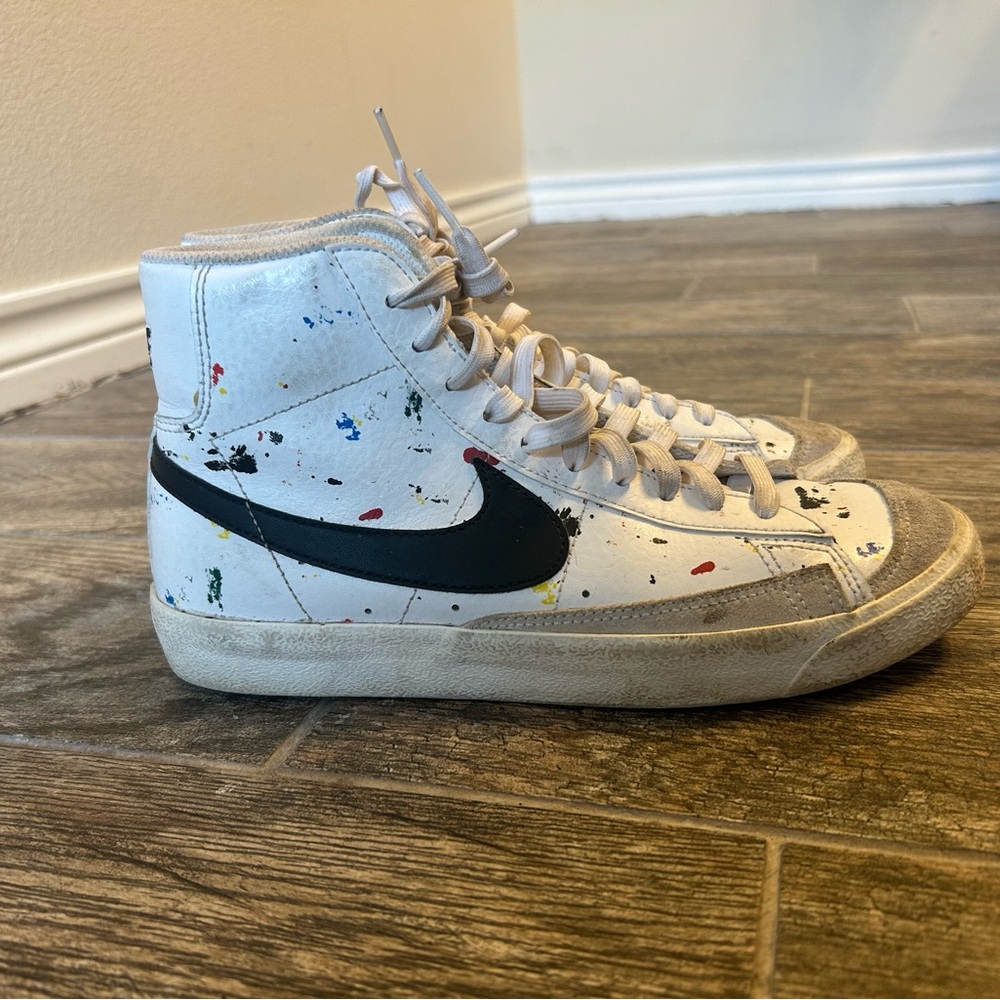 Nike Blazer Mid 77 Paint Splatter Shoes Sneakers DJ2618-100 Sz 7Y